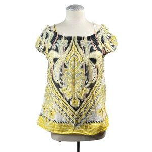Express Graphic Puff Sleeve Blouse‎ in Yellow and Black